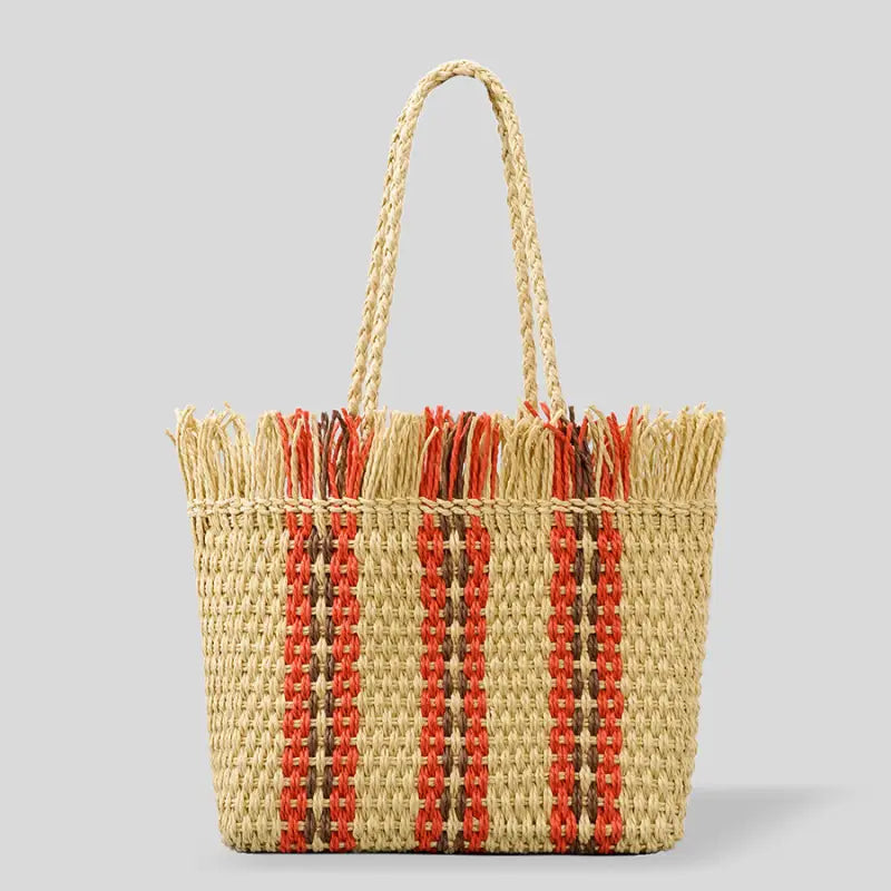 Large Capacity Straw Braided Bag featuring intricate straw braiding and spacious interior, perfect for stylish urban chic looks.